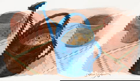 Michael Hague, (b. 1948), Peter Rabbit hiding in a watering can. 2001.