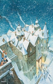 M. P. Robertson, (b. 1965), Snowy view of a gothic house. 1993.