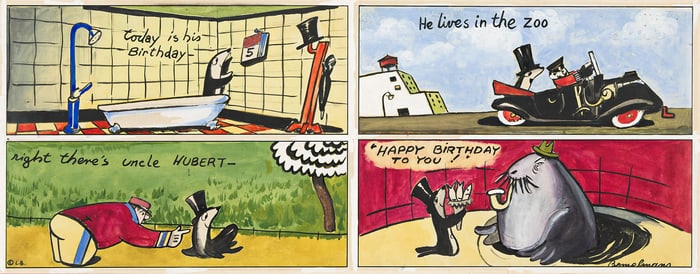 Ludwig Bemelmans, (1898-1962), Silly Willy: "Today is his birthday." Circa 1935.