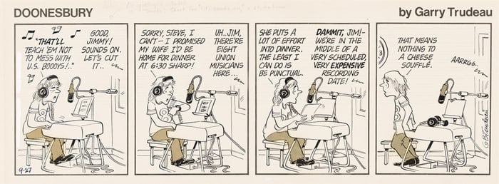 Garry Trudeau, (b. 1948), Doonesbury comic strip: Jimmy in the studio. 1975.