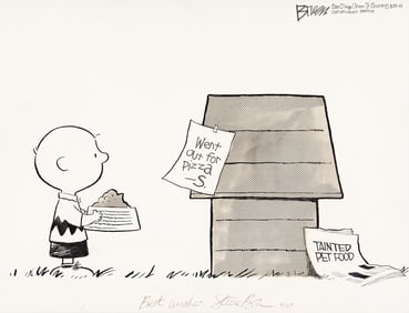 Steve Breen after Charles Schulz, (b. 1970), "Tainted Pet Food" Peanuts, Charlie Brown and Snoopy