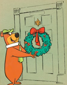Hanna-Barbera Productions, Yogi Bear Christmas publicity animation cel. Circa 1970.