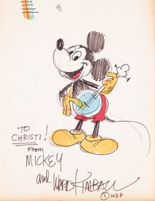 Walt Disney Studios / Ward Kimball, (1914-2002), Mickey Mouse playing banjo sketch. Circa 1980.