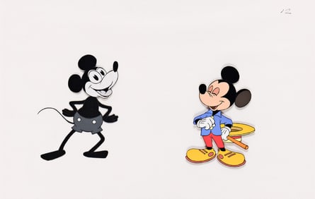 Walt Disney Studios, "The Old vs. New" The Mickey Mouse Anniversary Show animation cel setup. 1968.