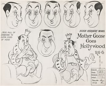 Walt Disney Studios, Mother Goose Goes Hollywood, Old King Cole model sheet. 1938.