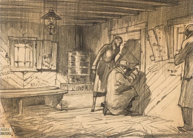 David S. Hall, (1905-1964), 2-panel sequential concept art for an unidentified movie. Circa 1930.,