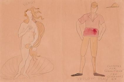 Red Grooms, (b. 1937), Venus and The Boy costume designs for Guinevere, 1964.