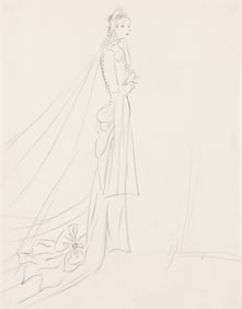 Edouard Garcia Benito, (1891-1981), Bridal gown and head-dress sketch. 1934.