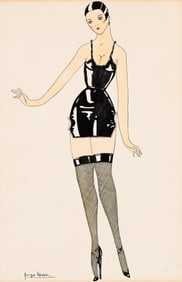 After Georges Lepape, (1887-1971), Burlesque performer in shiny corset. Circa 1920.