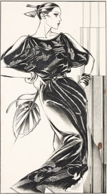 Antonio Lopez, (1944-1988), Gown with Palm for Saks Fifth Avenue. Circa 1980.