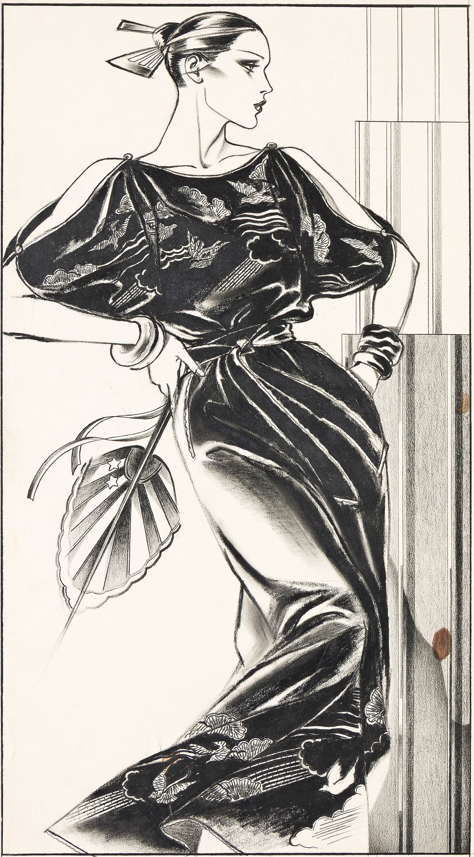 Antonio Lopez, (1944-1988), Gown with Palm for Saks Fifth Avenue. Circa 1980. (1 of 1)