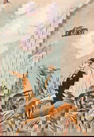 (New Yorker) Julian de Miskey, (1898-1976), Equestrian riding across 5th Avenue. Circa 1930.