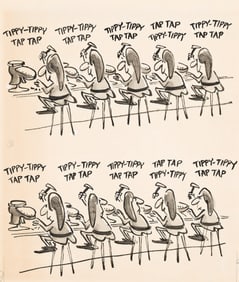 (New Yorker) Lee Lorenz, (1932-2022), "Tap tap, tippy tippy." 2-page cartoon. 1976.