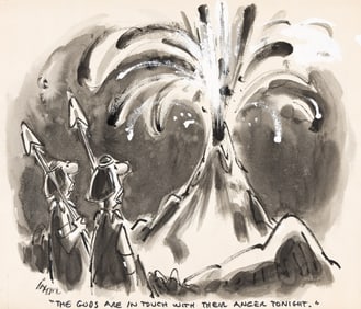 (New Yorker) Lee Lorenz, (1932-2022), "The goes seem in touch with their anger tonight." 1987.
