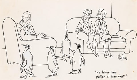 (New Yorker) George Price, (1901-1995), "He Likes the Patter of Tiny Feet." 1940.