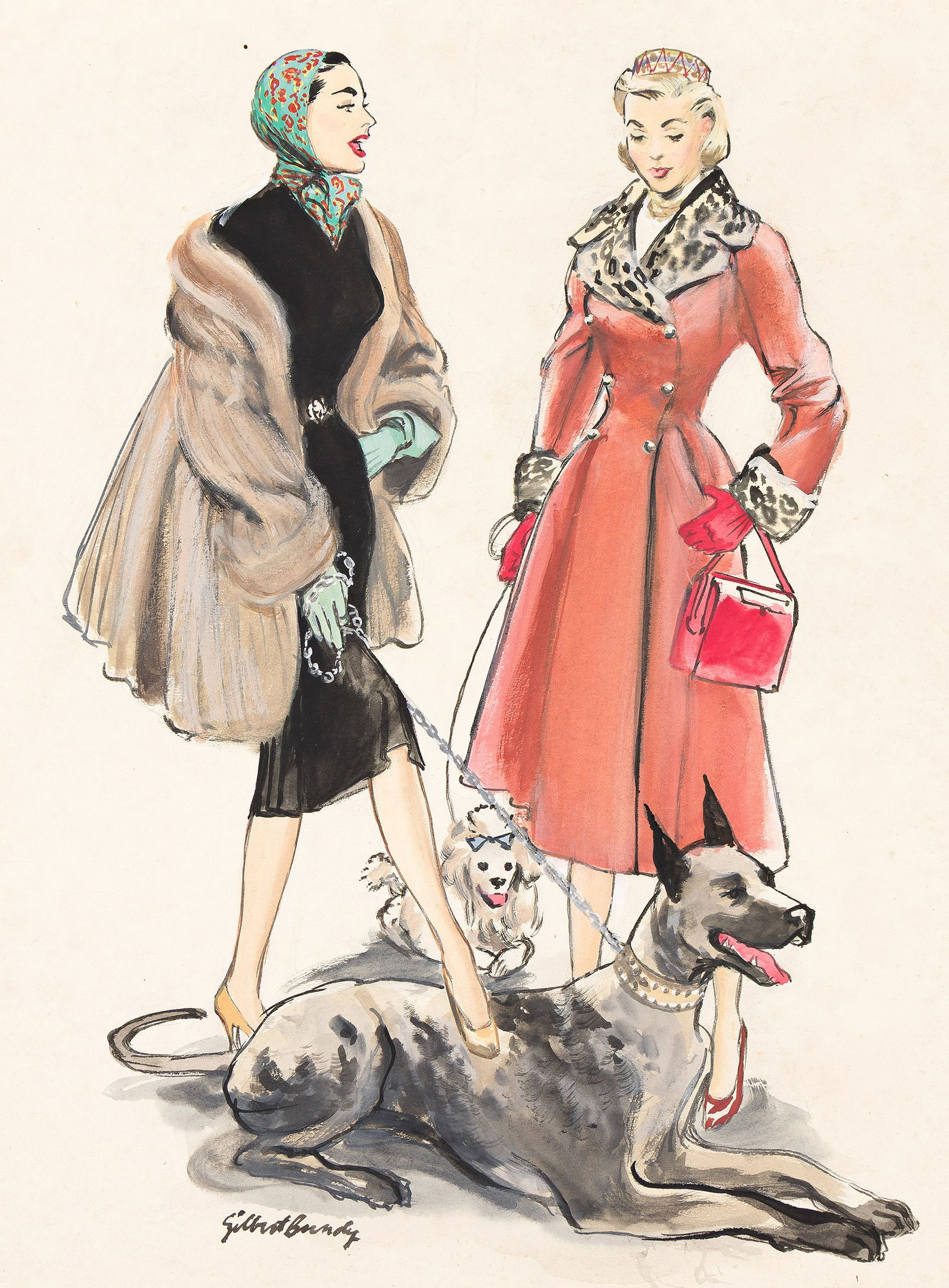 Gilbert Bundy, (1911-1955), "He's outlasted three husbands!" 1954.: Gilbert Bundy(1911-1955)"He's outlasted three husbands!" 1954.Gouache on board.Signed in lower left image.Publication:Magazine illustration on page 91 of Esquire, December, 1954.25