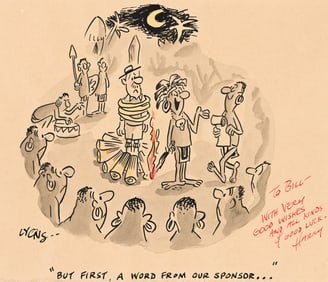 Harry Lyons, (1930-1989), "But first, a word from our sponsor..." Circa 1960.