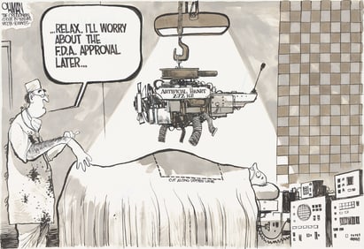 Jack Ohman, (b. 1960), "...Relax. I'll worry about the FDA approval later..." 1985.