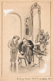 Henry Weston Taylor, (1881-1978), "Do hurry, Ronald! We'll be frightfully late!" Circa 1930.