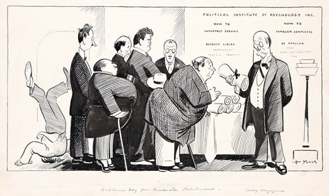 Art Young, (1866-1943), 2 political cartoons: Diploma Day for Graduate Politicians and Figure at a
