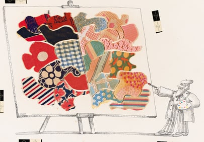 Lionel Kalish, (1931-2022), Artist painting with fabric. 1970.