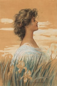 Arthur Garfield Learned, (1872-1959), Profile with Irises. 1908.