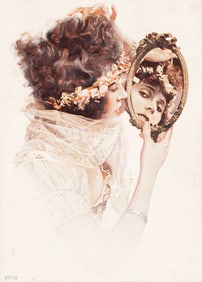 Gustav Michelson, (1884-1964), Floral-crowned beauty with mirror. Circa 1920.