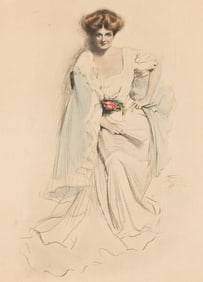 Thomas Mitchell Peirce, (1864 - 1929), Seated woman with fan and rose. Circa 1910.