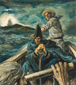 Ben Stahl, American (1910-1987), "Hornblower watched the bridge as they approached." 1946.