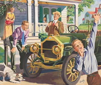 Unknown artist signed Eddy, The First Auto. Circa 1950.