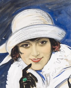 Emilio Vila, (1887-1967), Flapper in white hat poster maquette. Circa 1920.