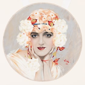 Emilio Vila, (1887-1967), Flapper with rose head-dress poster maquette. 1921.