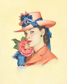 School of Bradshaw Crandell, Glamour girl with hibiscus. Circa 1940.