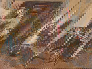 James Montgomery Flagg, (1877-1960), Dean Cornwell in his studio. 1920., Watercolor and pencil on