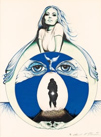 Paul Stinson, (1953-), Surrealist illustration in blue. 1975.