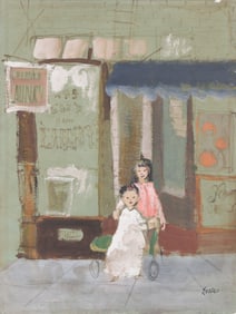Evaline Ness, (1911-1986), Laundry shop study. Circa 1950.