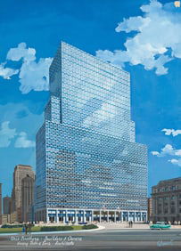 Robert Schwartz, American (1924-2020), Architectural presentation rendering of 2 Broadway, New York.