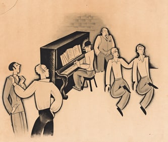 Constantin Alajalov, (1900-1987), Dance rehearsal with accompanist. Circa 1930.