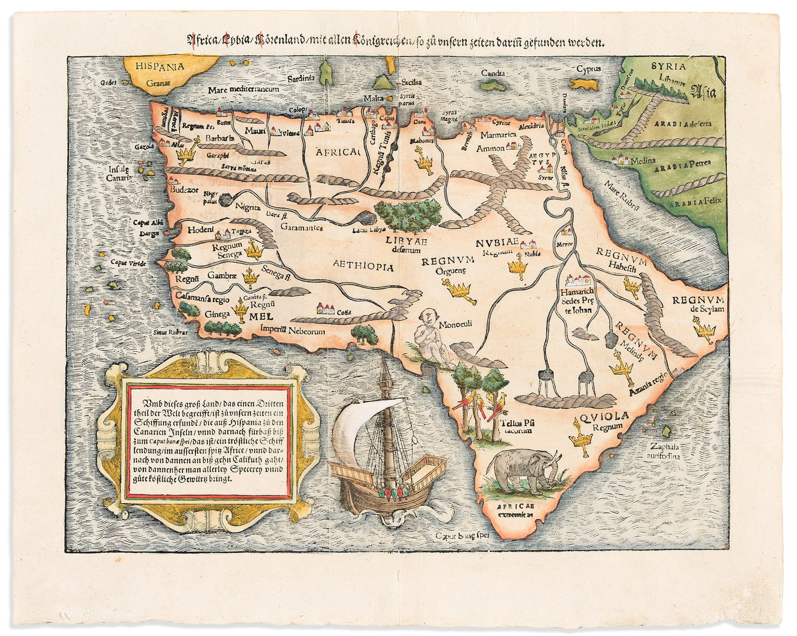(AFRICA.) Sebastian Münster. Africa/Lybia/Moerenland..., circa 1550