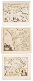 (AFRICA.) Willem Blaeu. Group of 3 hand-colored double-page engraved regional maps. Amsterdam, circa