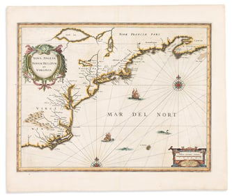 (AMERICAN ATLANTIC SEABOARD.) Johannes Janssonius. Nova Anglia Novum Belgium et Virginia. Amsterdam,