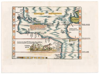 (ATLANTIC -- NEW WORLD.) Laurent Fries; after Martin Waldseemuller. Oceani Ocidentalis seu Terre