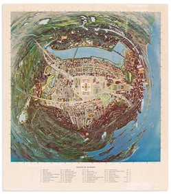 (BOSTON.) John Ross MacDonald. [Fish-eye map of Boston]. Np, circa 1965