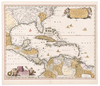 (CARIBBEAN.) Nicolas Visscher. Insulae Americanae in Oceano Septentrionali ac Regiones Adiacentes.