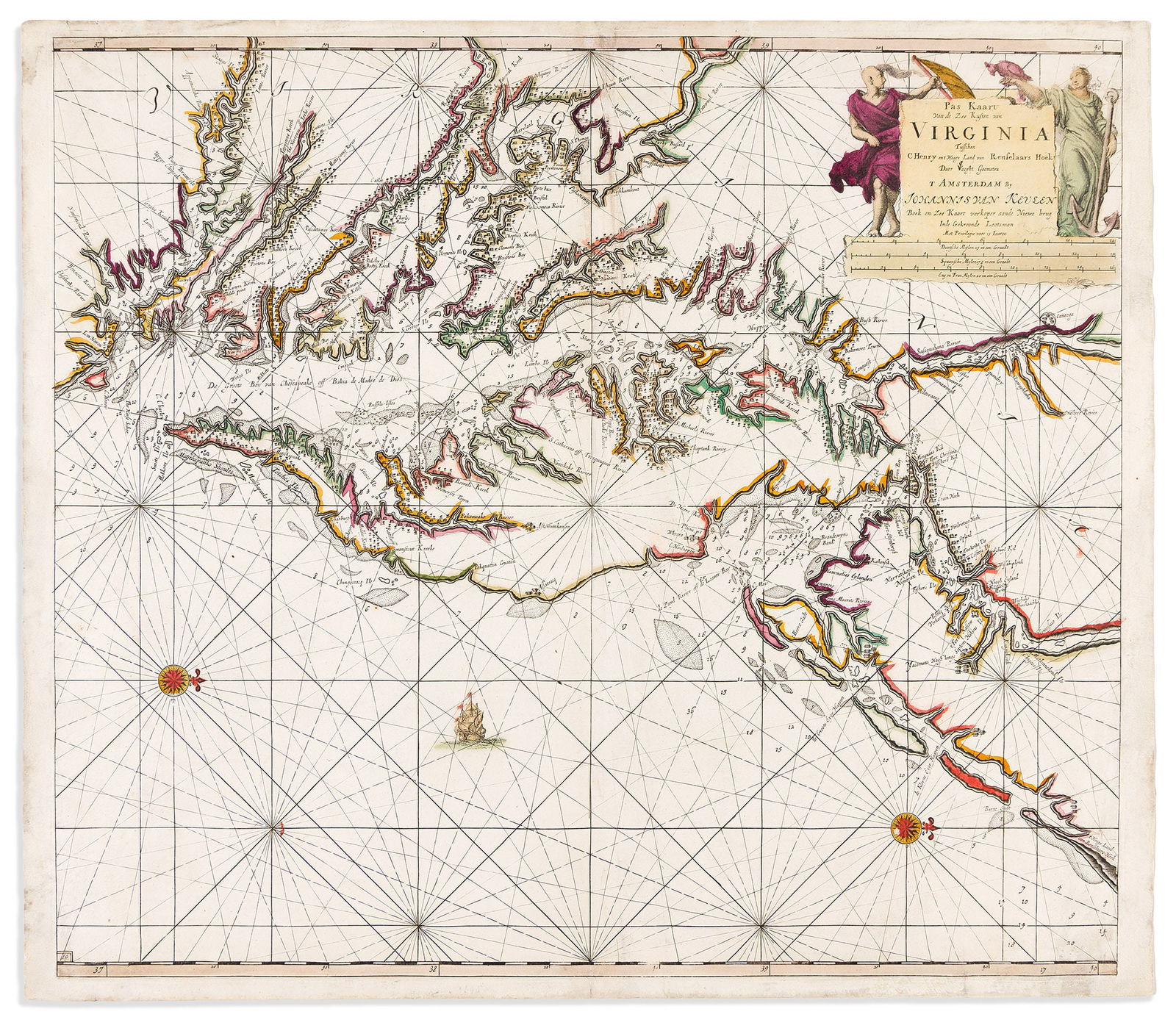 (CHESAPEAKE.) Johannes van Keulen. Pas Kaart van de Zee Kusten van Virginia. Amsterdam, 1687 (1 of 1)