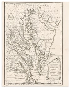 (CHESAPEAKE.) Emanuel Bowen. A New and Accurate Map of Virginia & Maryland. London, 1747