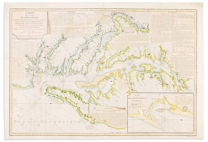 (CHESAPEAKE.) Antoine Sartine; after Anthony Smith. Carte de la Baie de Chesapeake... Paris: Depot