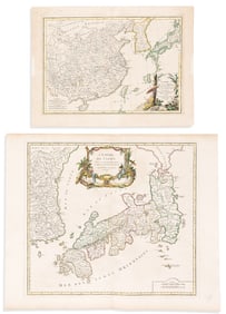 (CHINA and JAPAN.) Two eighteenth-century double-page engraved maps. Paris, vd