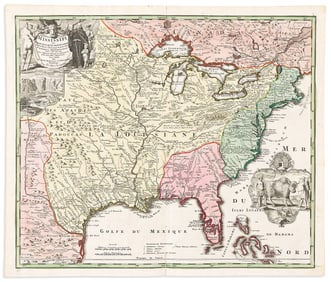 (COLONIAL NORTH AMERICA.) Johann Baptist Homann. Amplissimae Regionis Mississipi seu Provinciae