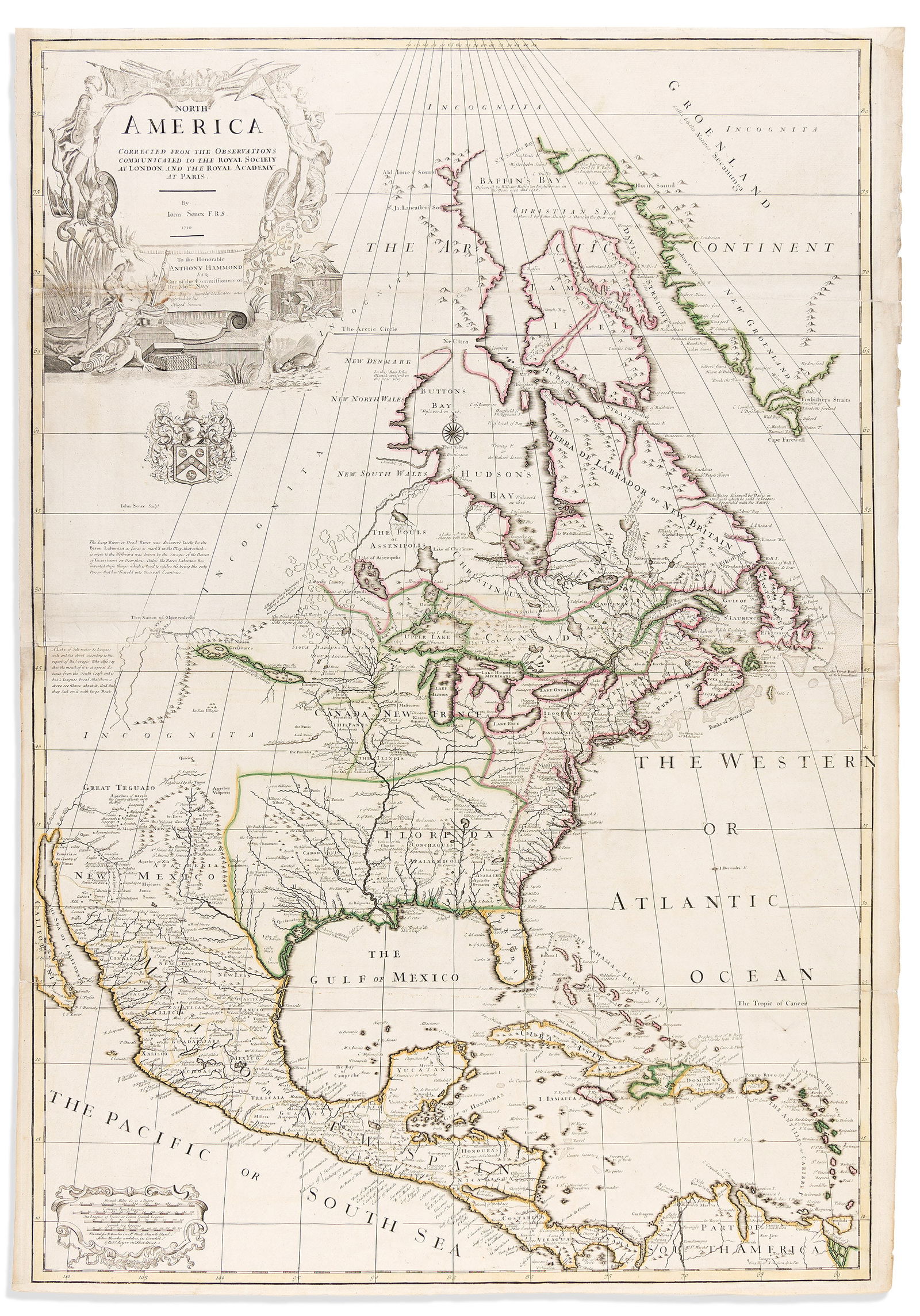 (COLONIAL NORTH AMERICA.) John Senex. North America Corrected from the Observations... London, 1710: (COLONIAL NORTH AMERICA.)John Senex. North America Corrected from the Observations Communicated to the Royal Society at London, and the Royal Academy at Paris. London, 1710 [but circa 1750]Large eng